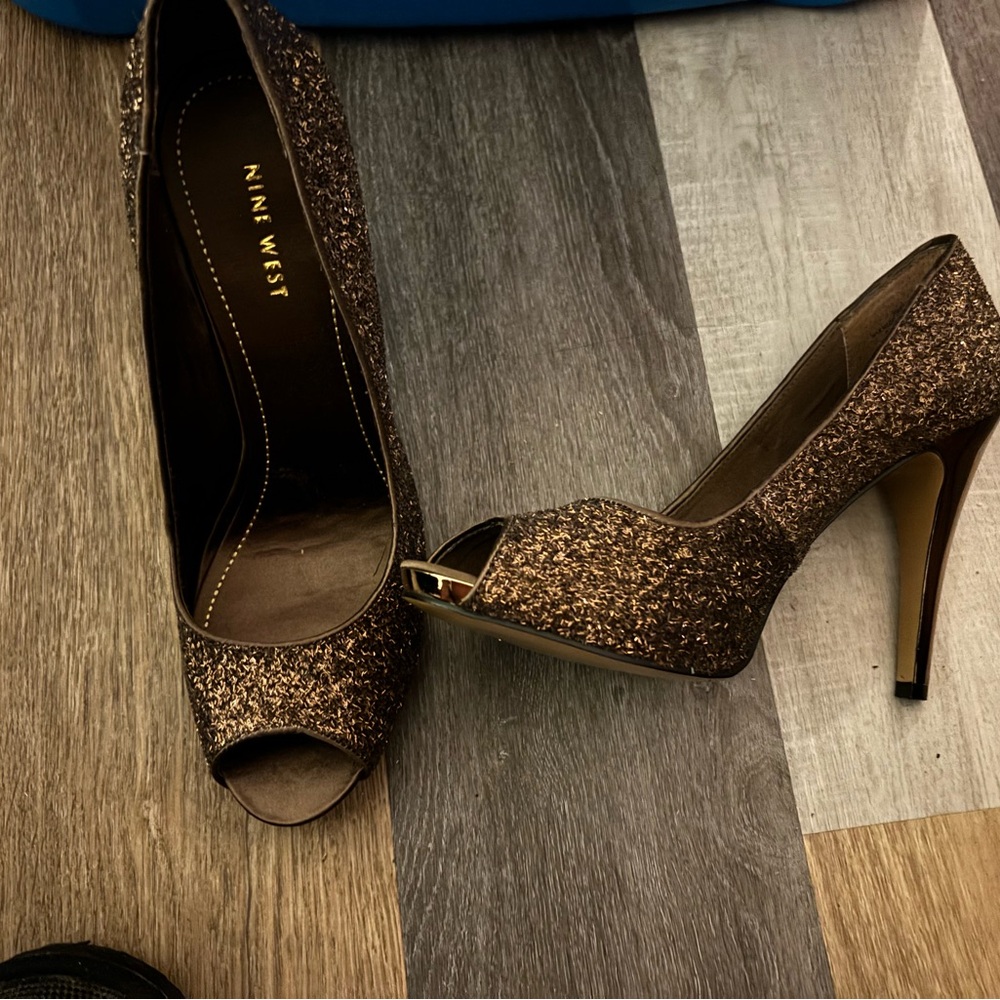 Nine West Sparkling Brown Peep Toe Heels